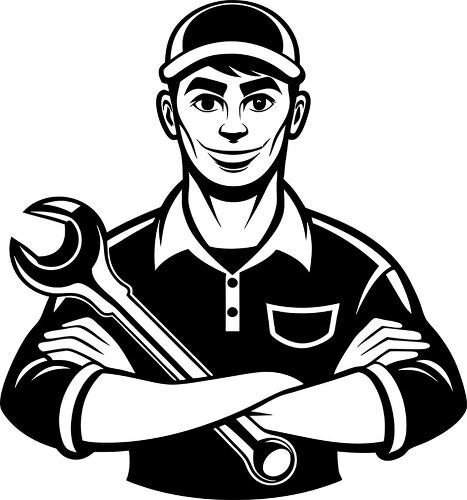 Silhouette of a mechanic with a wrench in handlooking confident