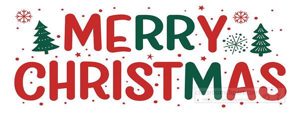 Merry Christmas banner with decorative trees snowflakes and festive ornaments