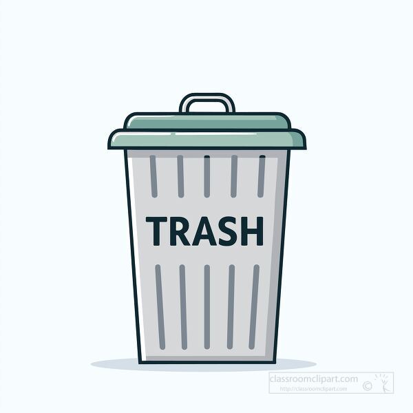 metal trash bin with a round lid shown on a bright yellow circle in flat illustration style