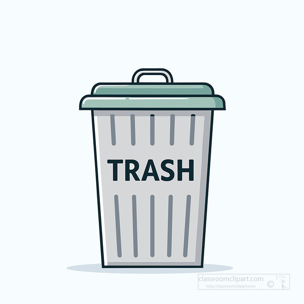 metal trash bin with a round lid shown on a bright yellow circle in flat illustration style