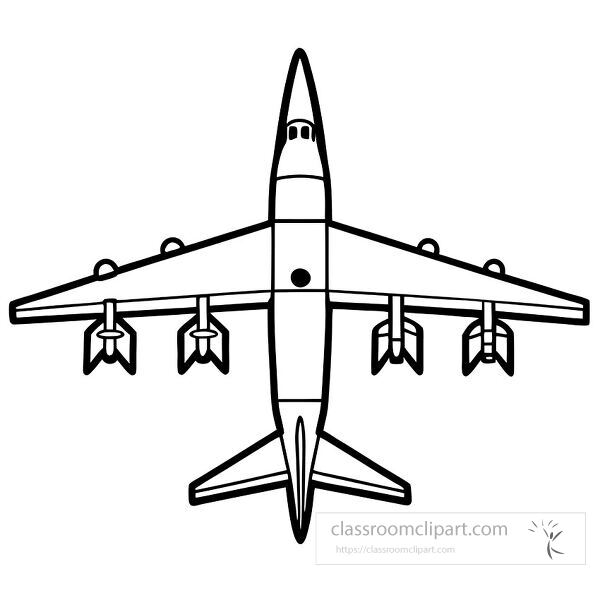 Detailed military airplane black outline printable