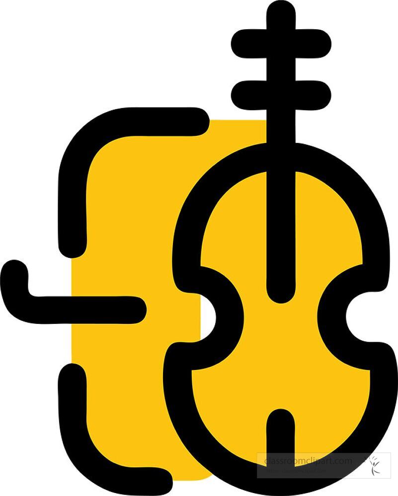 A minimalistic illustration of a violin with bold outlines and a vibrant yellow background The design emphasizes the elegance of the instrument in a contemporary way