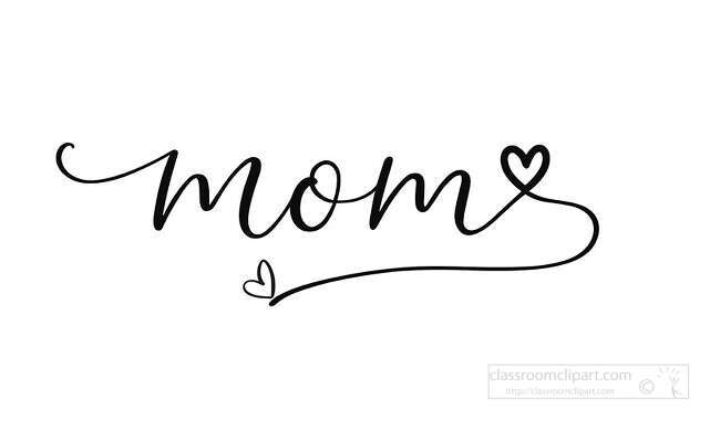 Elegant Mom script word art with heart line accents for Mothers Day cards decals shirts and printable designs