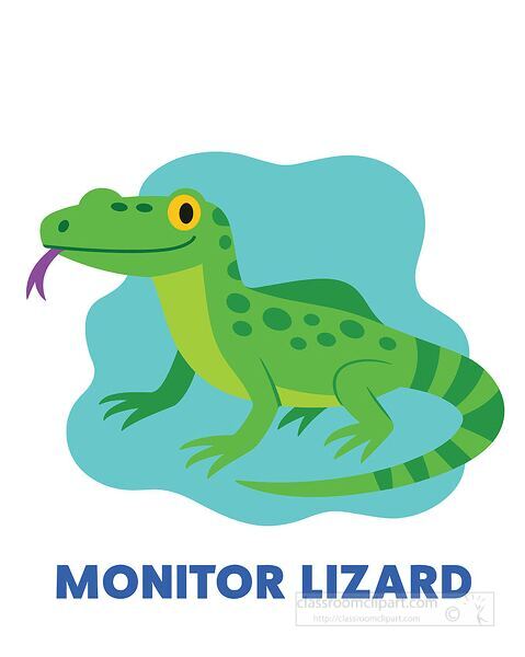 Cartoon monitor lizard reptile illustration great for educational animal and reptile learning activities