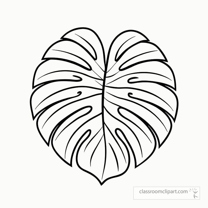 This printable features a detailed black outline of a monstera leaf. Ideal for coloring activities or as a decorative piece for your home or office. Perfect for plant lovers and artists.