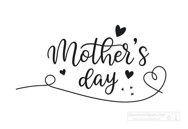 Stylish Mothers Day script typography with hearts and flowing line accents for cards stickers decals and printables