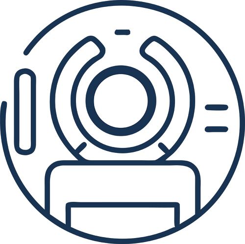 A graphic representation of an MRI scan device used for medical diagnostics and imaging.