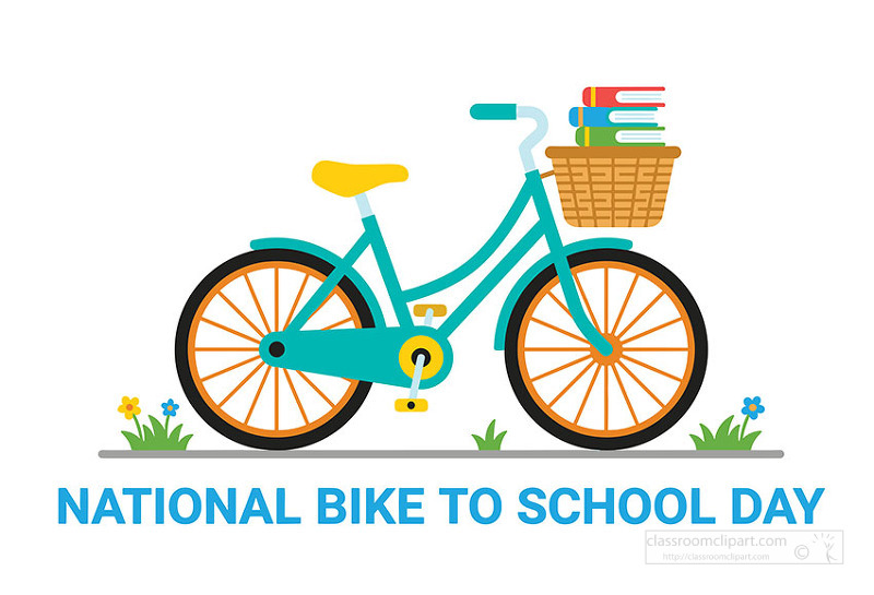 School bicycle with basket full of books promoting healthy travel to school