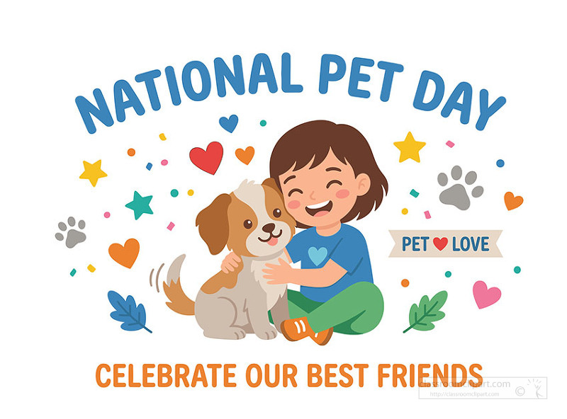 Happy child hugging puppy celebrating love and care for pets