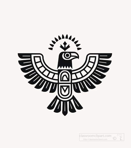 strong stylized thunderbird symbol featuring a halo and bold wing shapes in a traditional look