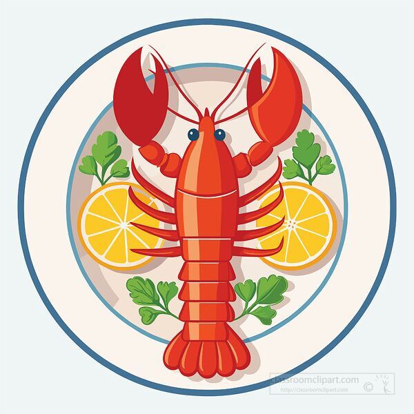 plated lobster served with fresh lemon slices and green parsley for a tasty seafood meal clipart
