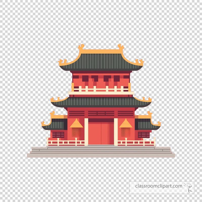 This design showcases an old Chinese temple with elegant architecture Featuring traditional red walls green roofs and decorative lanterns it reflects cultural heritage and artistic craftsmanship