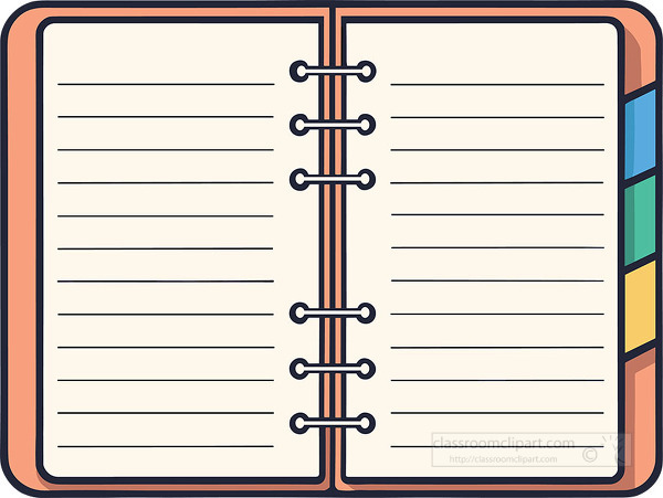 illustration of an open binder style notebook with lined pages and colorful tabs