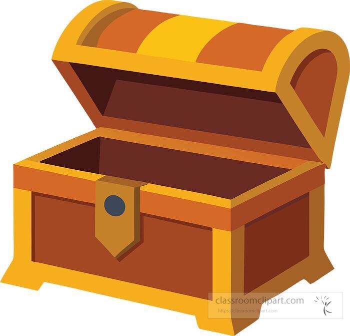 cartoon illustration of an antique style treasure chest with a curved lid and golden details viewed at an angle great for fantasy and adventure scenes