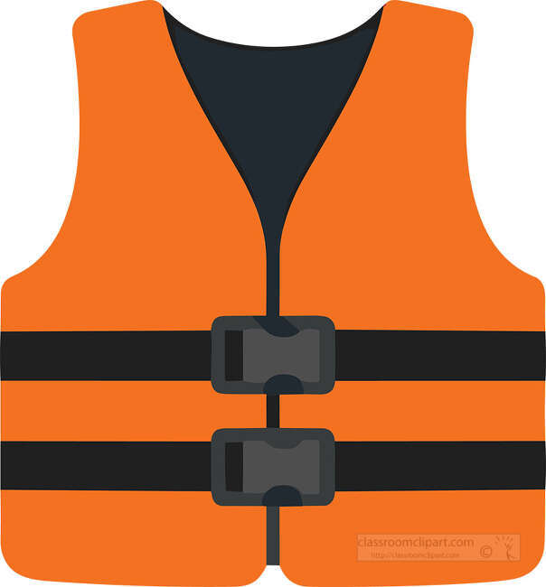 Orange life jacket with two black straps and front buckles on a white background