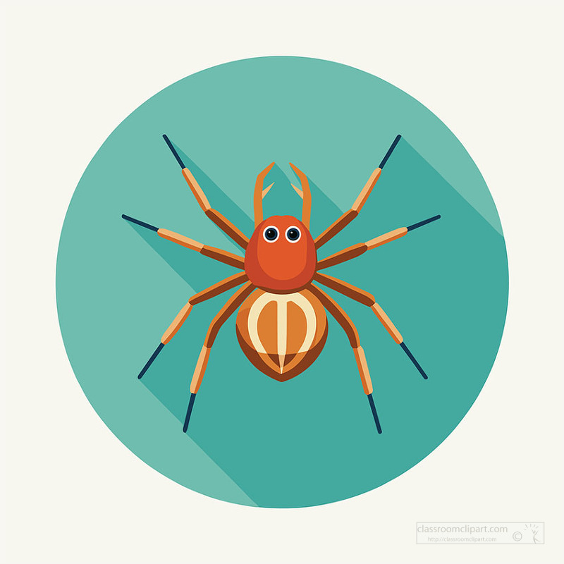 Flat design orange spider with detailed legs on round background