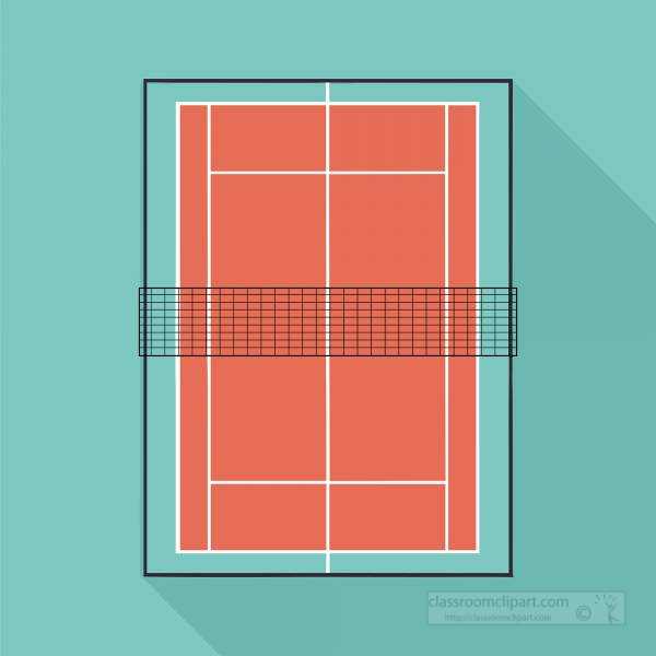 overhead layout of a tennis court with lines and central net