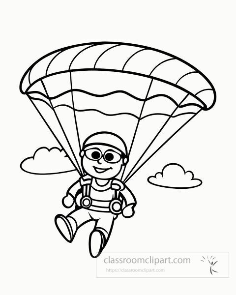 happy paraglider flying in the sky coloring page