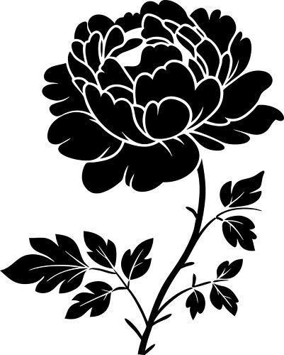 Bold peony silhouette showcases beautiful petals and leaves