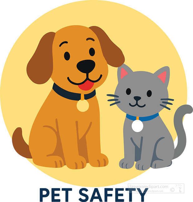 miling dog and cat wearing collars with Pet Safety text