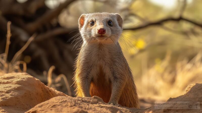 Banded Mongoose Stands Alert in Samburu National Reserve