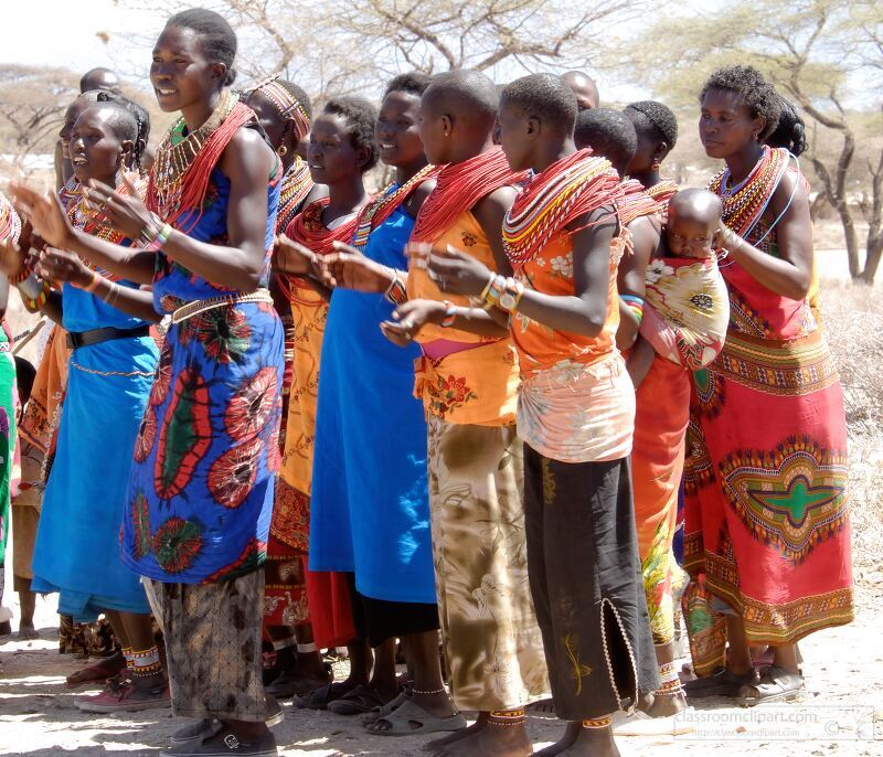 Members of the Samburu tribe gather in traditional attire participating in a vibrant cultural celebration