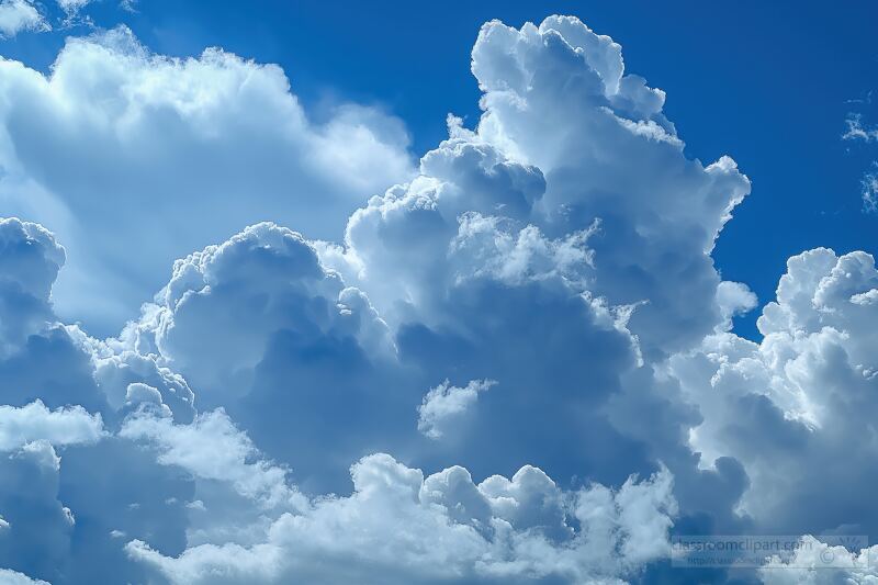 Dramatic Cumulus Clouds Fill Bright Blue Sky at Midday