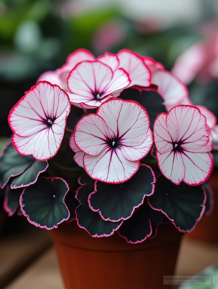 Elegant Begonia With Pink Leaves and White Flowers