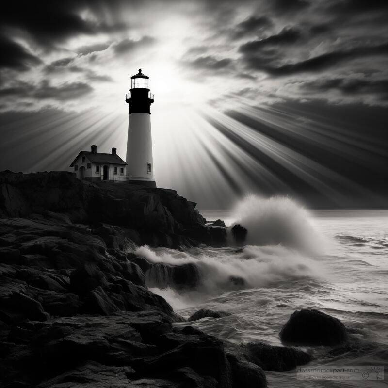 Evening Lighthouse Casting Light Through the Stormy Sky