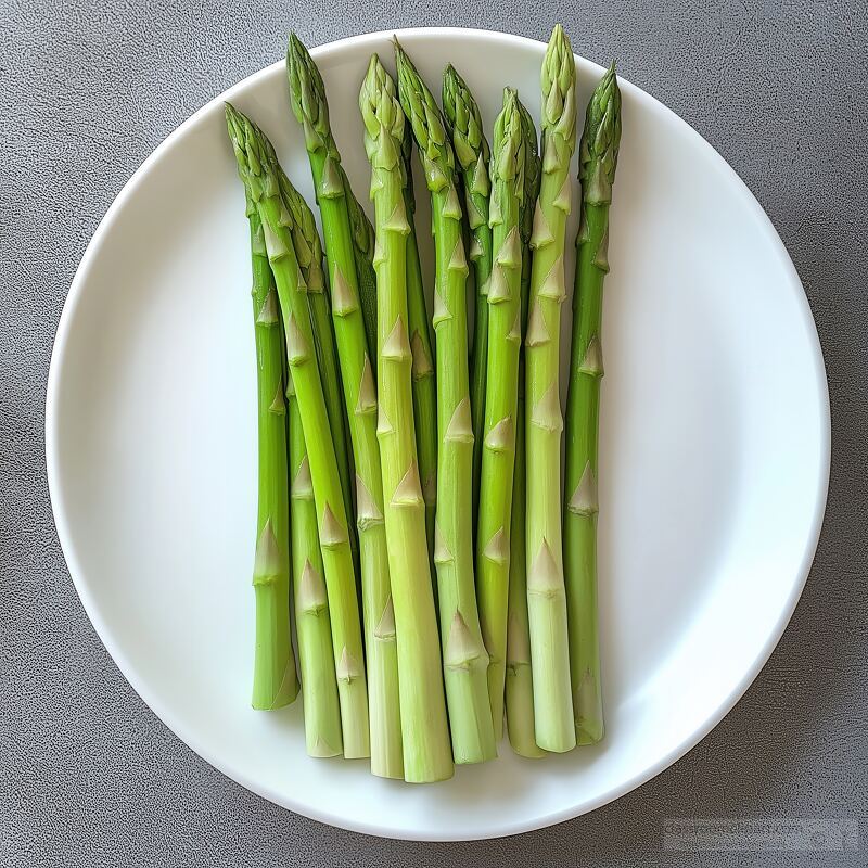 Fresh Asparagus Arranged Neatly on a White Plate