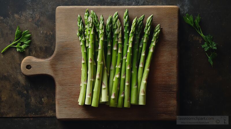 Fresh Asparagus Arranged on a Rustic Wooden Board