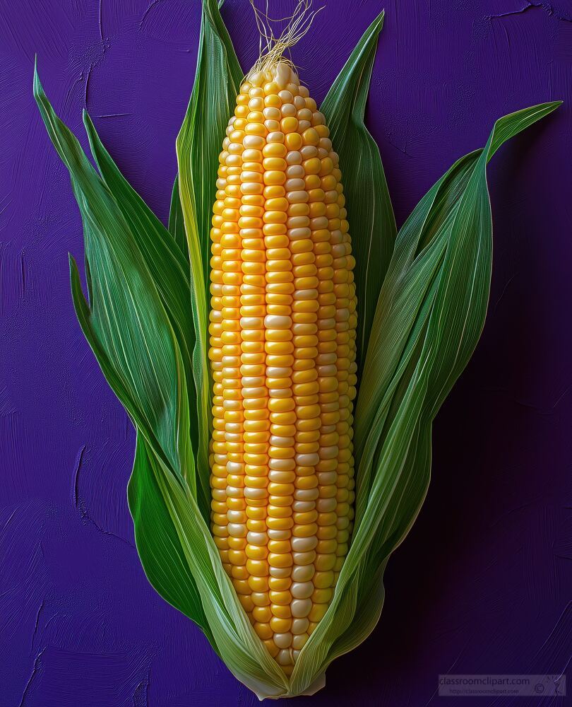 Fresh Corn on the Cob With Vibrant Green Leaves Stands Out