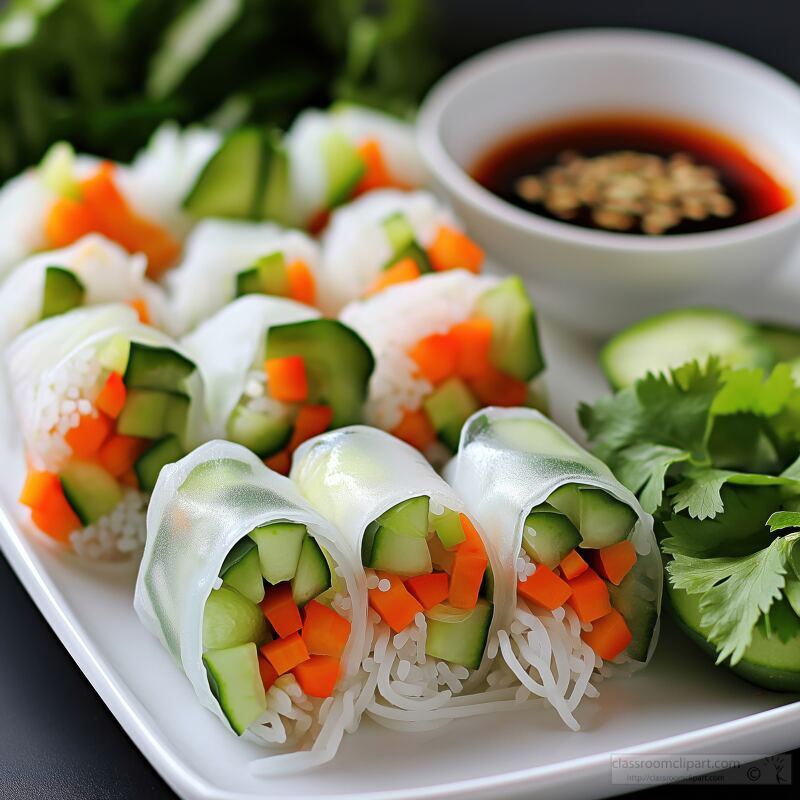 Fresh Vegetarian Spring Rolls With Tangy Dipping Sauce