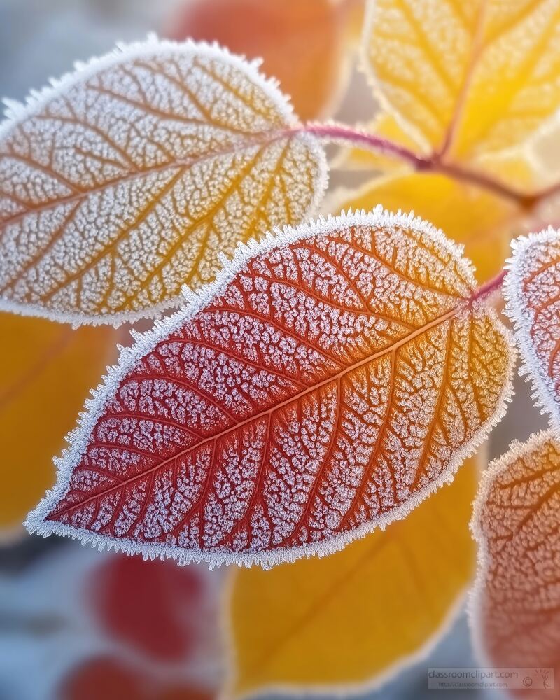 Frost kissed Leaves Display Colors in Winter