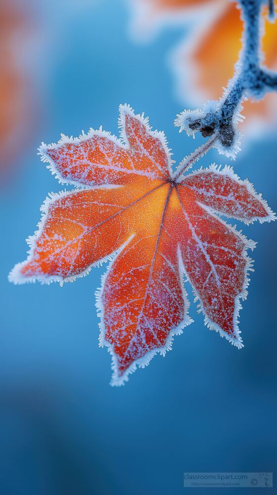 Frosty Autumn Leaves Depict Seasonal Change