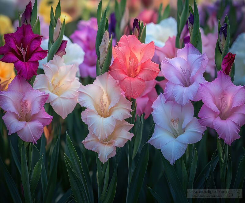 Glorious Display of Gladiolus Flowers in a Garden