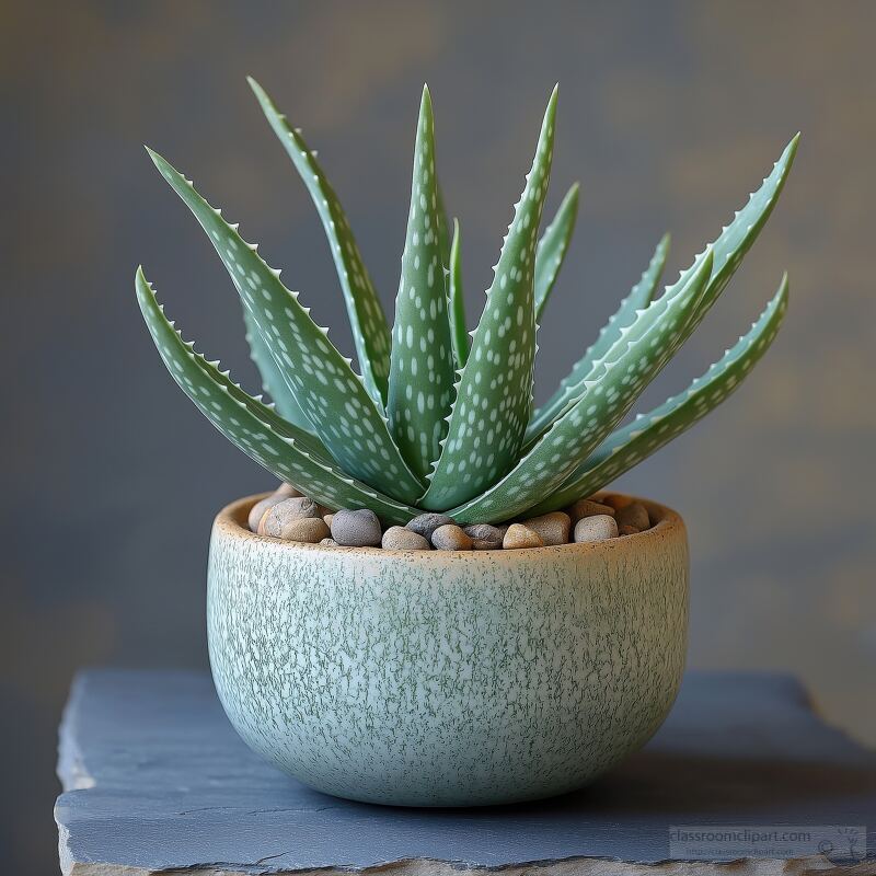 Healthy Aloe Vera Plant in Decorative Pot on Stone Surface