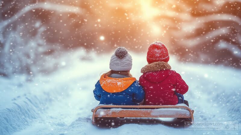 Joyful Children Sledding in Snowy Eastern European Landscape