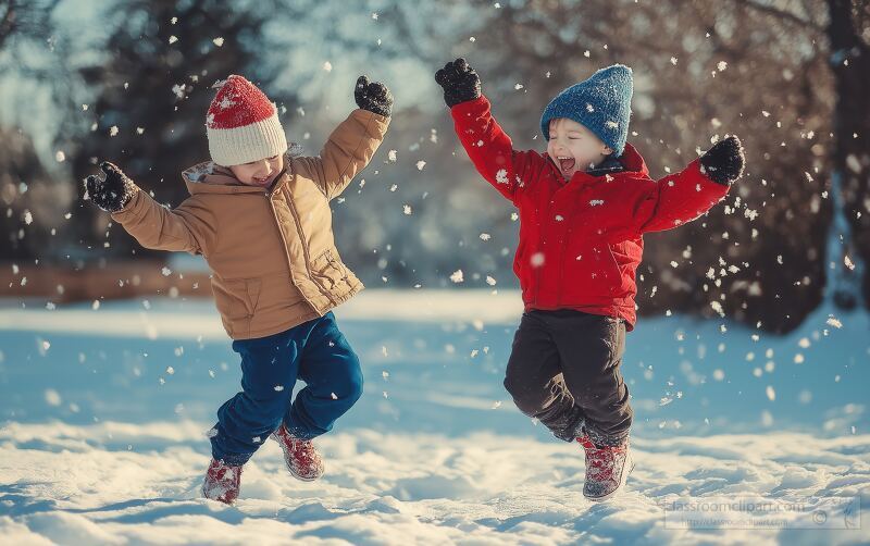 Joyful Winter Playtime of Boys in Cozy Outfits