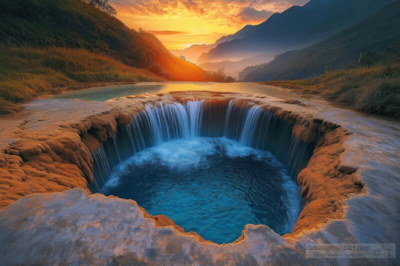 Majestic Blue Waterfall Cascading Into a Serene Pool