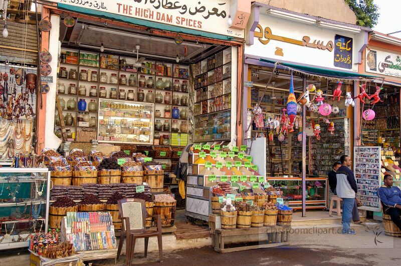 Vibrant market in Aswan filled with various stalls displaying colorful spices traditional crafts and local goods Visitors explore the rich culture and unique offerings of the region