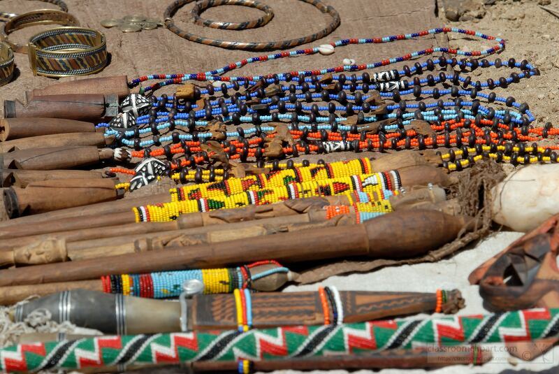 Artisans from the Samburu Tribe in Kenya present a vibrant display of handmade crafts