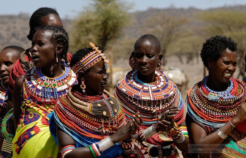 Women from the Samburu tribe in Kenya display their vibrant traditional attire and jewelry engaging in cultural expression and community bonding This gathering highlights their rich heritage and the importance of community traditions in daily life