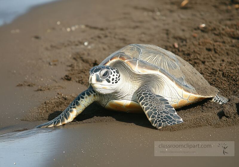 A female sea turtle makes her way back to the ocean after nesting on the sandy beach in Costa Rica This natural event showcases the vital life cycle of sea turtles