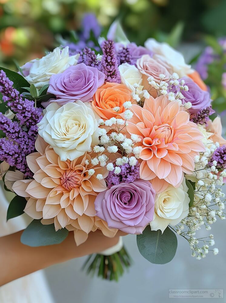 Stunning Bridal Bouquet of Dahlias and Roses in Pastel Tones