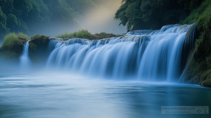 Tranquil Morning at Hukou Waterfall Reveals Misty Beauty