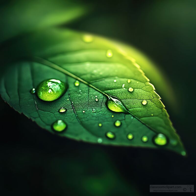 Water Dew Enhance the Beauty of a Green Leaf