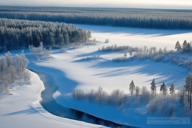 Winter Aerial View of Pristine Taiga Landscape in Russia