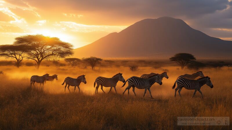 Zebras Migrating at Sunset in Samburu National Reserve