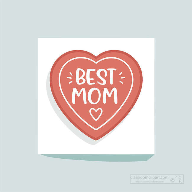 Soft pink heart with Best Mom lettering in a sweet simple style for Mothers Day cards stickers and gift tags